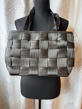 Harveys Black Woven seatbelt Satin Tote the original tote